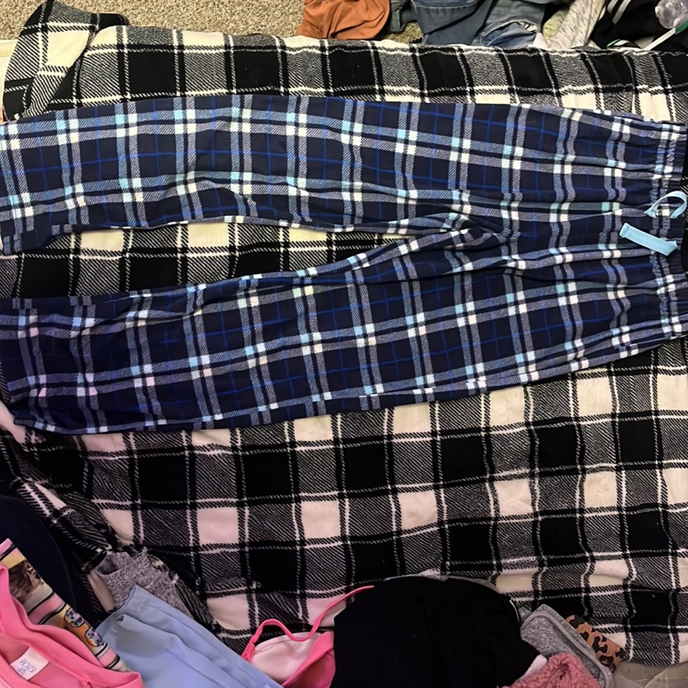 Blue plaid pj pants